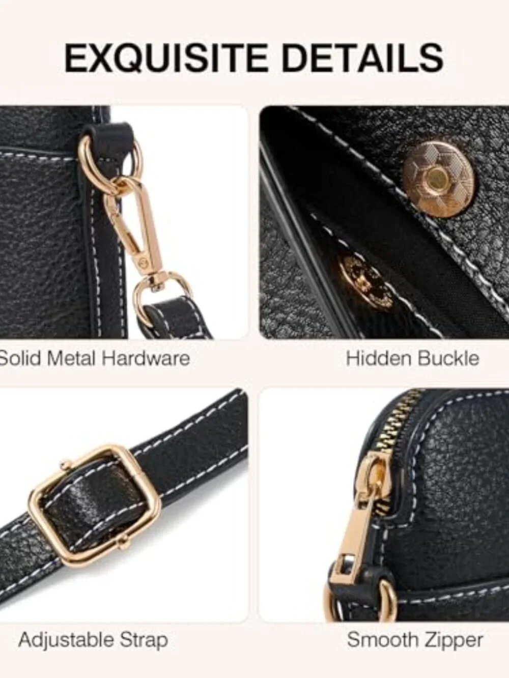 Vegan Leather Crossbody Bag with Card Slots Adjustable Strap Lightweight Travel